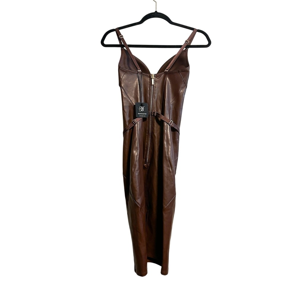 Honey Birdette Emily Deep Mahogany Faux Leather Dress NWT Size XS - Picture 3 of 16